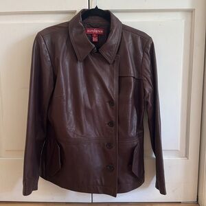 Mint Condition Sundance Leather Jacket with Collar Button Detail Size 6